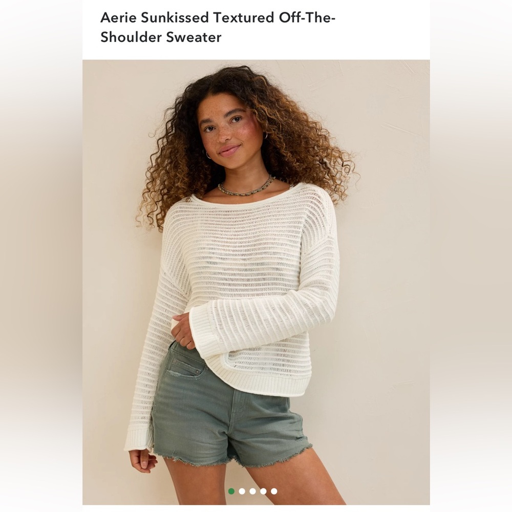 aerie White Textured Off-the-Shoulder Sweater